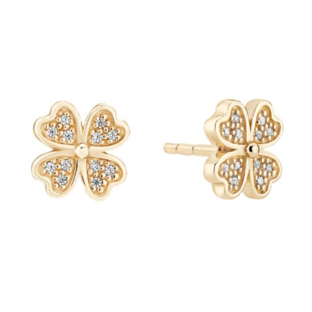 Ørestik med Firkløver og zirkonia i 8 kt Guld